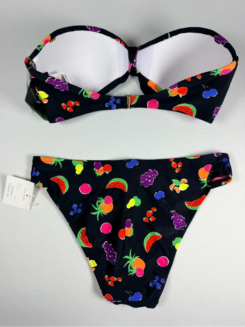 kate spade Black Bandeau Bikini with Neon Fruit Print